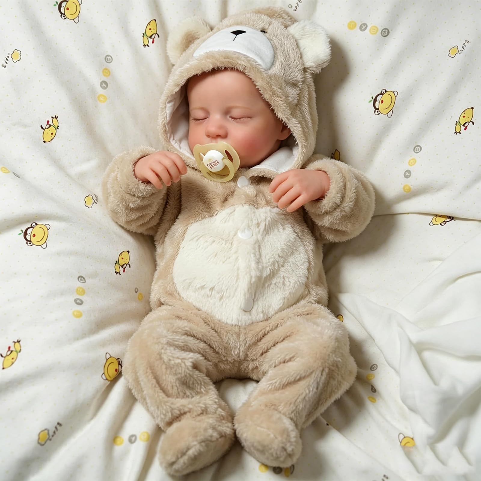 Reborn Baby Puppe 48 cm 17 Zoll Schlafend Vinyl Bärenkostüm Lebensechte Reborn-Baby Puppen Junge Handgemachte Realistische Puppe Neugeborenes Puppen
