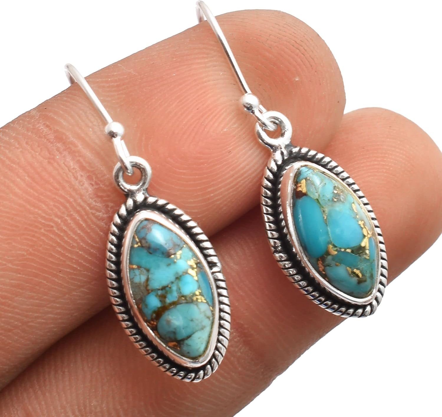 Silver Palace Natural Copper Turquoise Gemstone 925 Sterling Silver Drop Dangle Earrings For Women