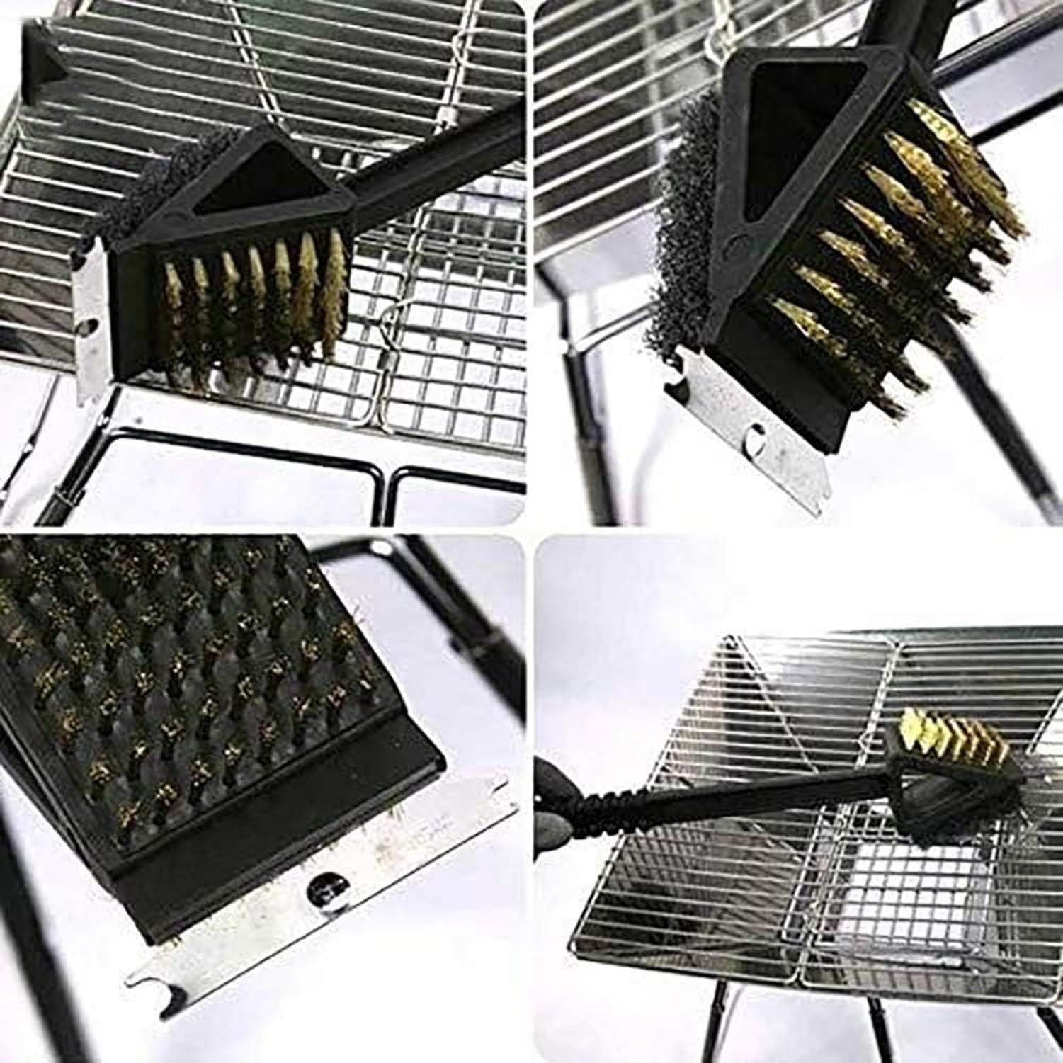 Set de Cepillo Limpieza Barbacoa 3 en 1 Pincel Parrilla con Raspador Cerdas Cobre y Acero Inoxidable Mango Largo Herramienta Limpiar Horno Grill Cocina al AIRE