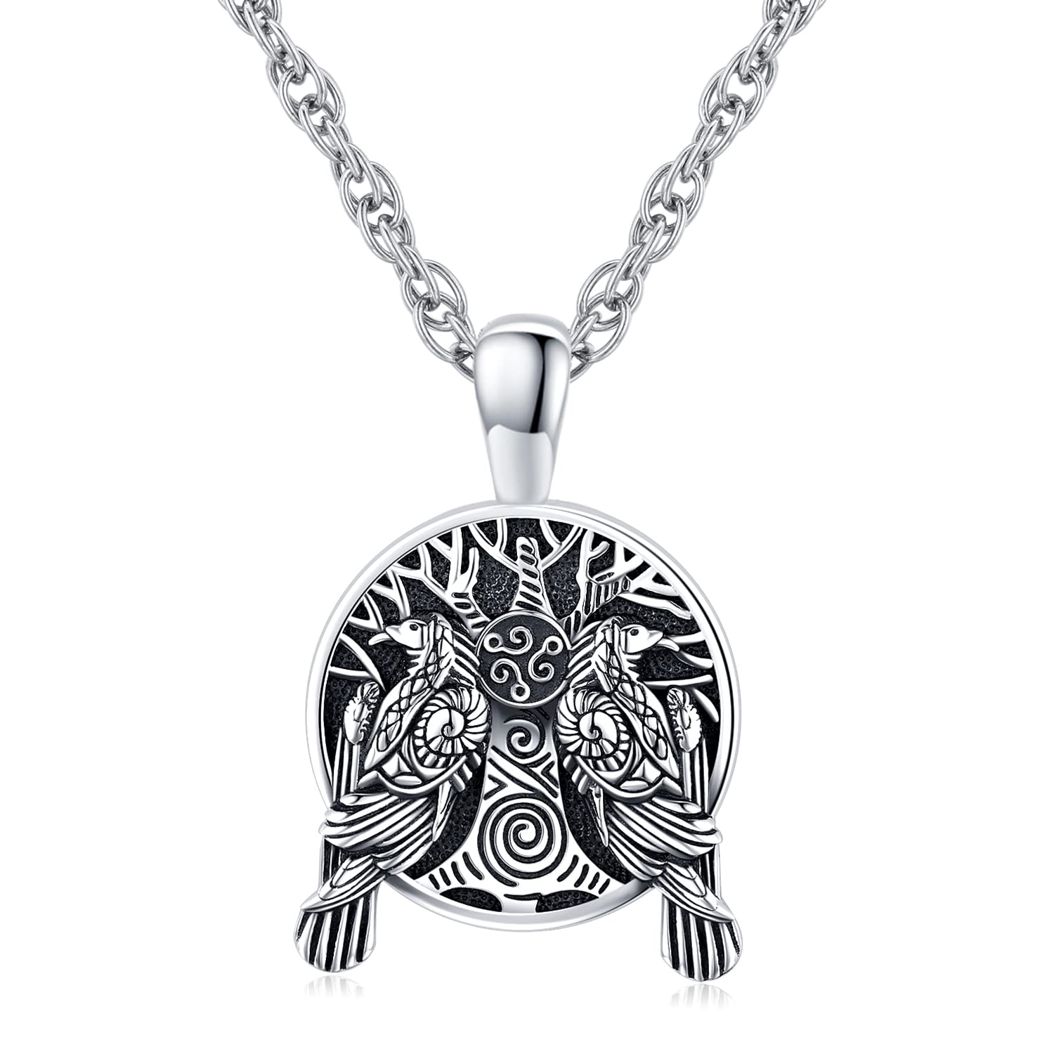 Aniu Norse Viking Raven Necklace for Women Men Sterling Silver Crow Pendant Huginn Muninn Pagan Amulet Talisman Jewelry, Sterling Silver, Cubic Zirconia