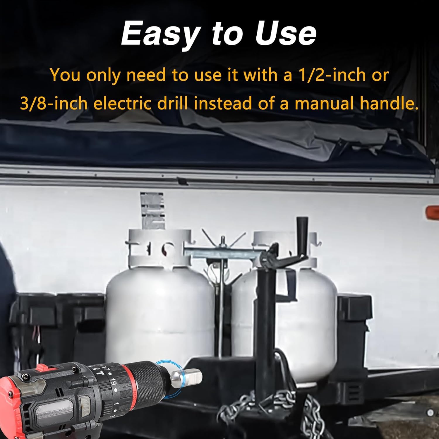 EVRBUL Stainless Steel Drill Adapter Pop Up Tent Camper Jack Attachment RV Jack Crank Handle Drill Adapter Compatible with Starcraft Flagstaff Palomino Dutchmen Viking