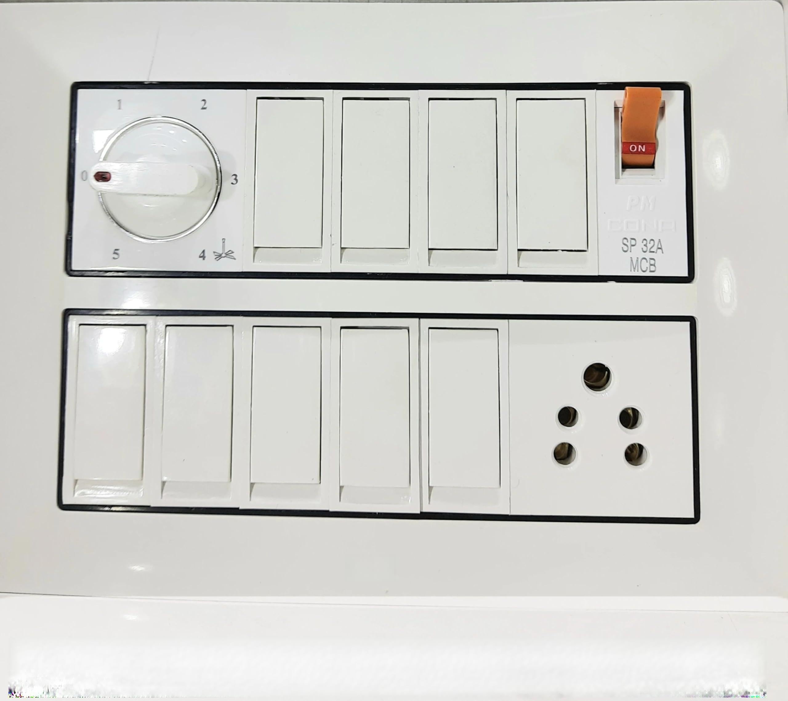 Cona MCB Strong PVC Box, White, with Fan Regulator, SP 32A MCB, Switches and Socket-image-48