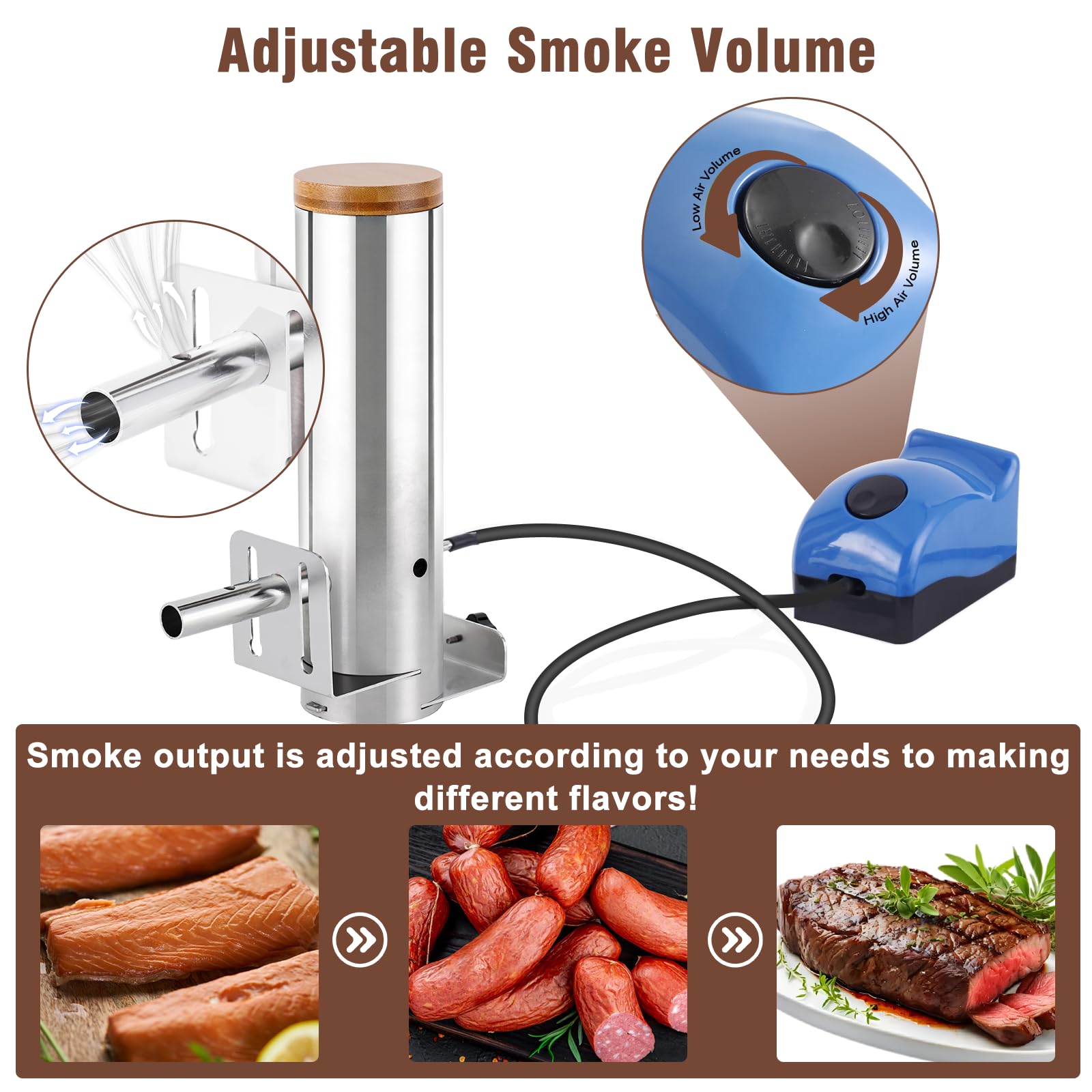 Generador de humo frío, generador de humo para exteriores, tubo de humo para ahumador de pellets, caja de ahumador frío, ahumador eléctrico portátil de acero inoxidable con bomba de aire, 3