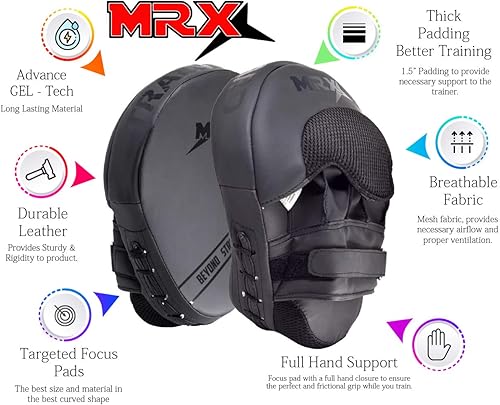 Miniatura 3 de MRX Gel Tech - Gancho de boxeo y almohadillas de Jab MMA Focus Guantes de entrenamiento Thai Kick Strike Shield Curvo NegroBlanco