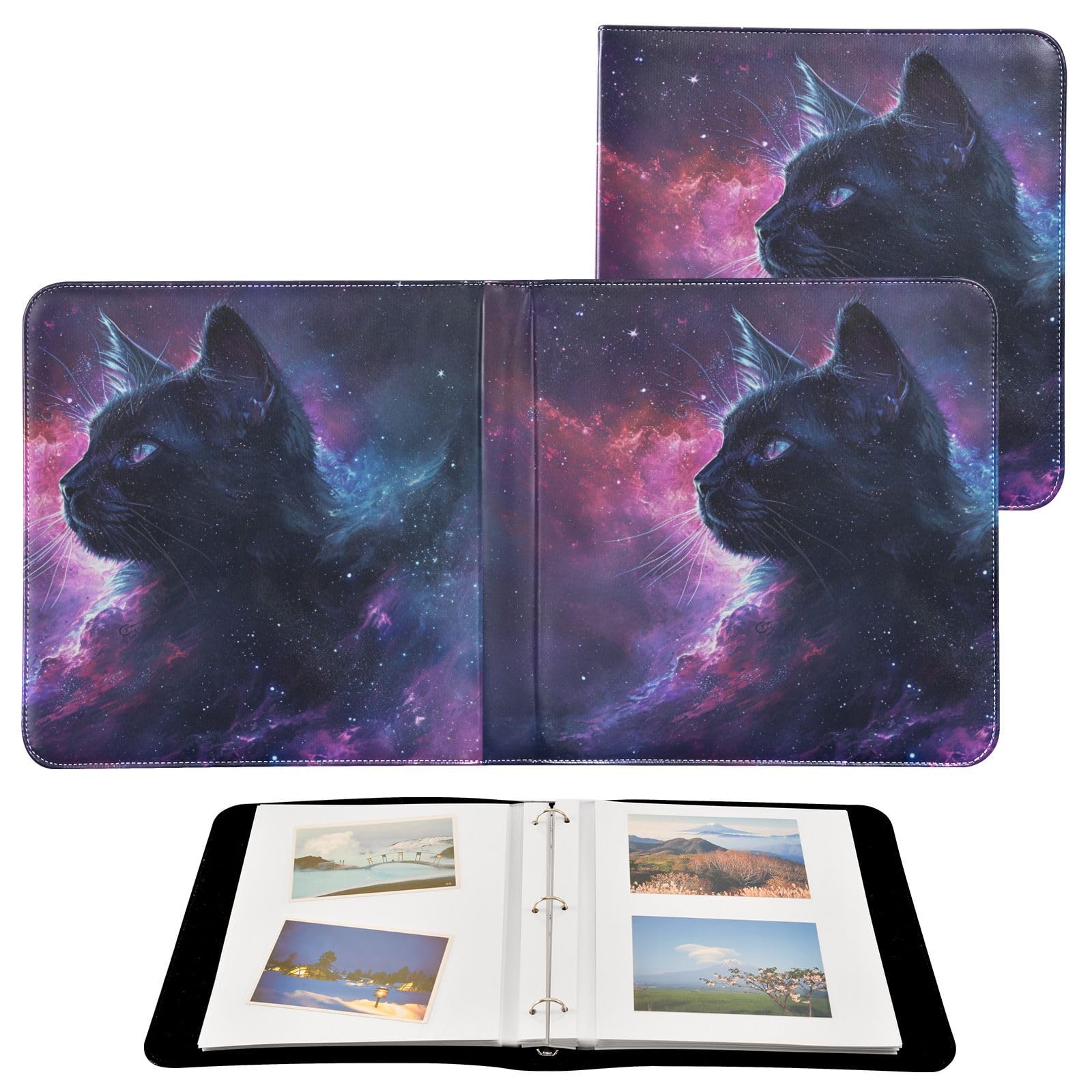 JIPONI Cat Starry Sky Large Photo Album, DIY Leather Cover Scrapbook Albums for 4x6 5x7 6x8 Pictures, Self Adhesive Memory Book for Wedding, Baby, Family