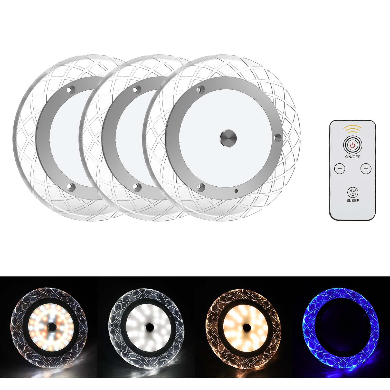 BlueFireRV Interior Lights - 600LM Dimmable LED Ceiling Dome Lights, 4 Colors, 12-18V Fixture with Dimmer Switch for Under Cabinet, Camper Van, Truck, Motorhome, Boat (3 Pack)