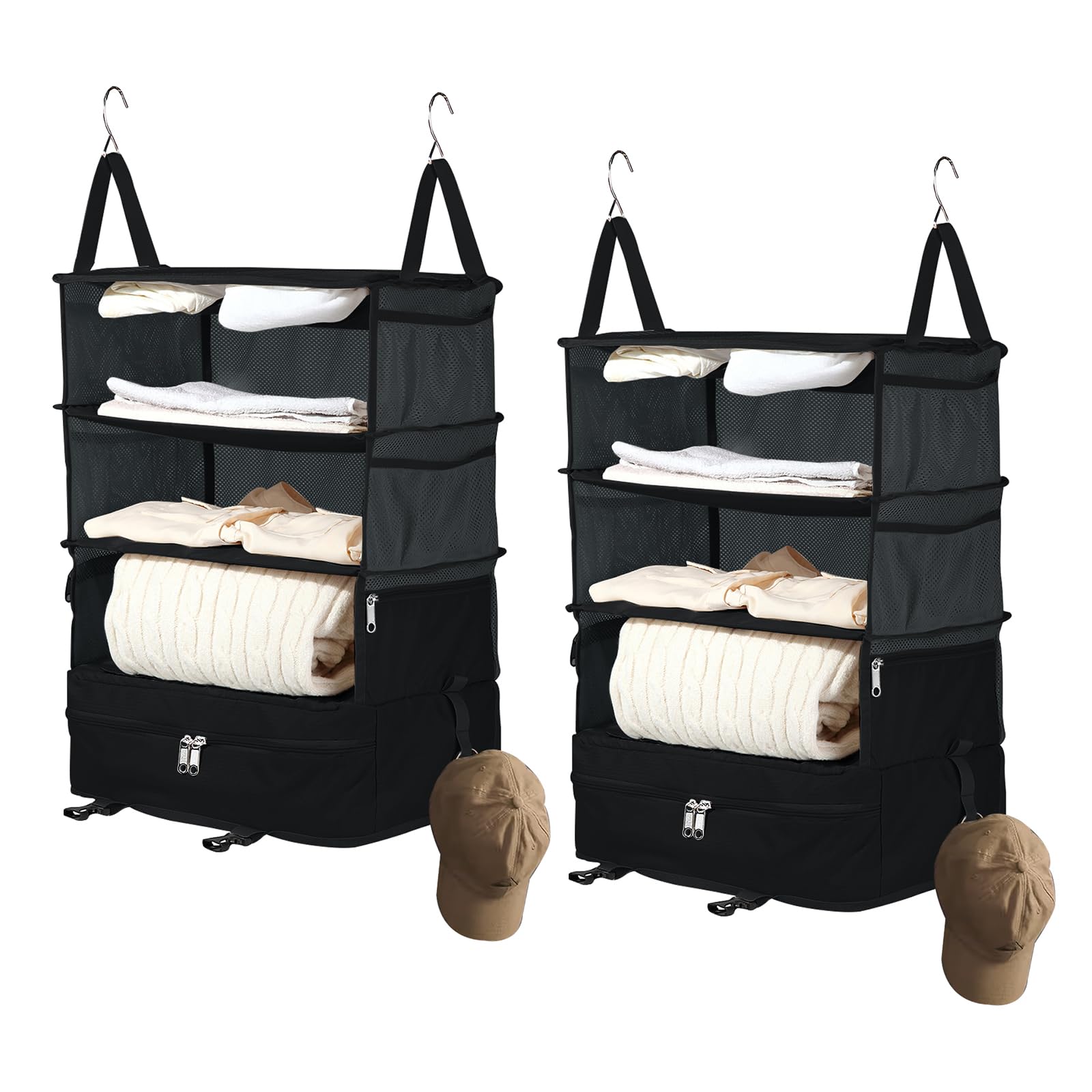 Bukere Hanging Travel Packing Shelves for Luggage Suitcase, Portable Cube Bag Organizer, Travel Essentials, Compression Closet Storage Organizer,