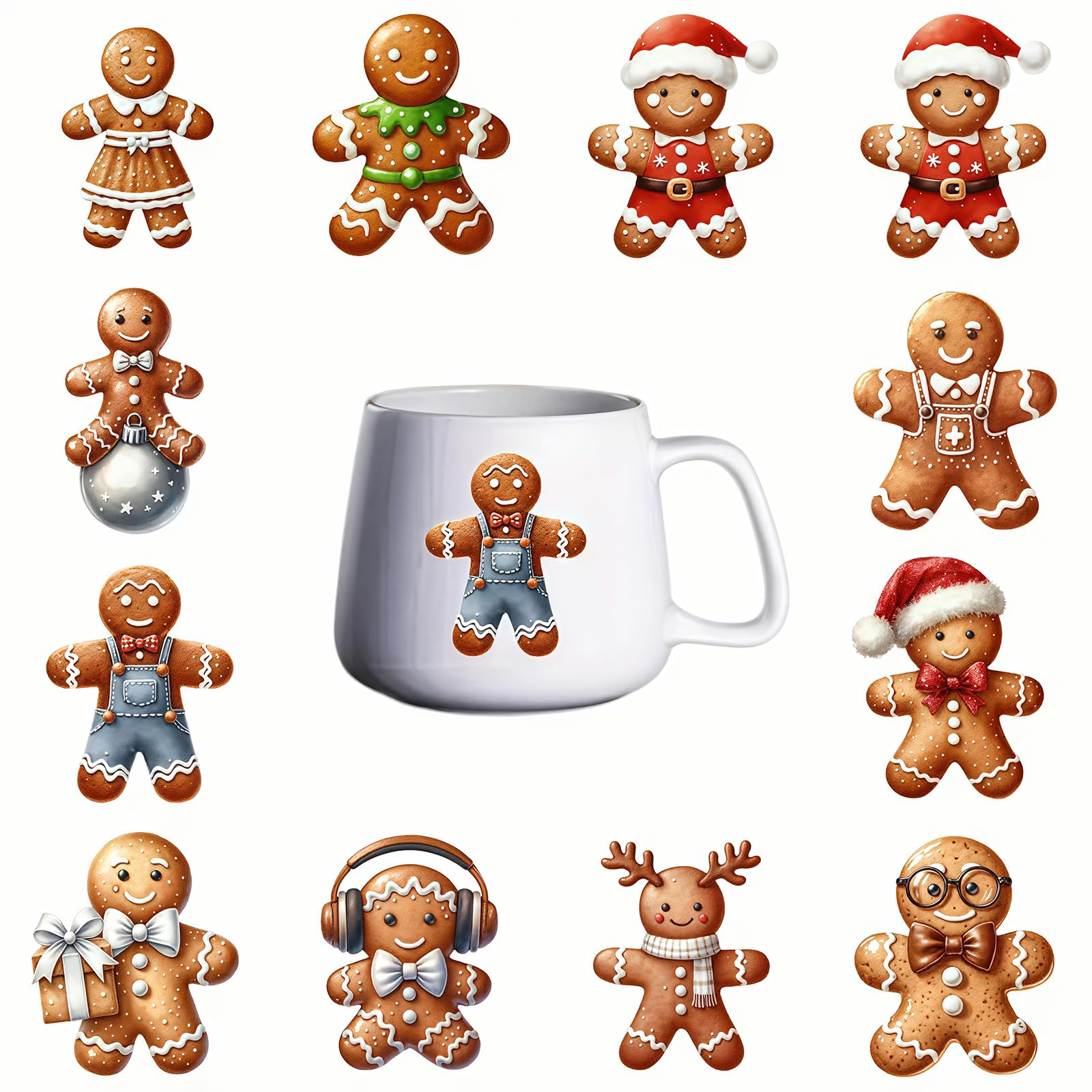 Yqtwlkjic Multicolor 12Pcs Gingerbread Man Uv Dtf Cup Wraps Transfer Waterproof Sticker For Glass Cups Furniture Craft Diy Crafts，Rub On Transfer Stickers For Diy Water Bottle Laptop Decal Wood Car