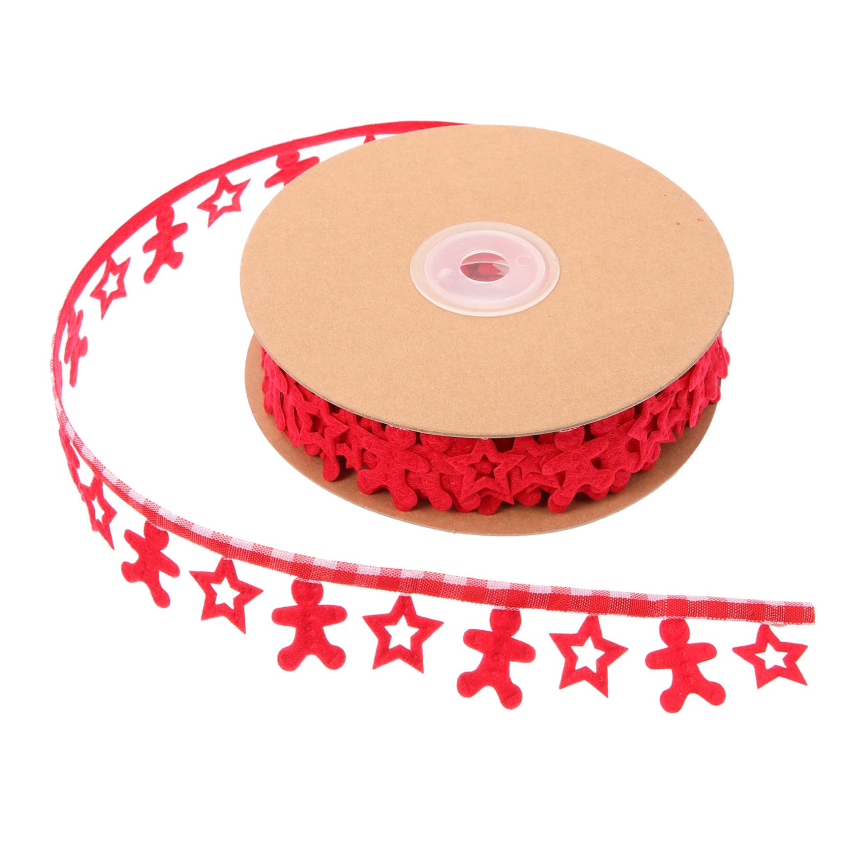 5 Rollen Weihnachtliches Geschenkband Rot mit Prägung Stern Lebkuchen Deko Schleifenband für Geschenke DIY Weihnachtsbaum Dekoration Langlebiges nicht Verblassendes Bastelband