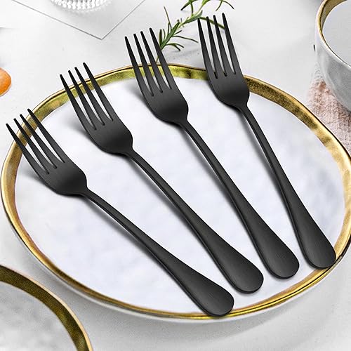 Miniatura 3 de LIANYU Juego de cubiertos negros mate de 16 piezas, 8 tenedores y 8 cucharaditas, cubiertos negros de acero inoxidable para el hogar, cocina, hotel,