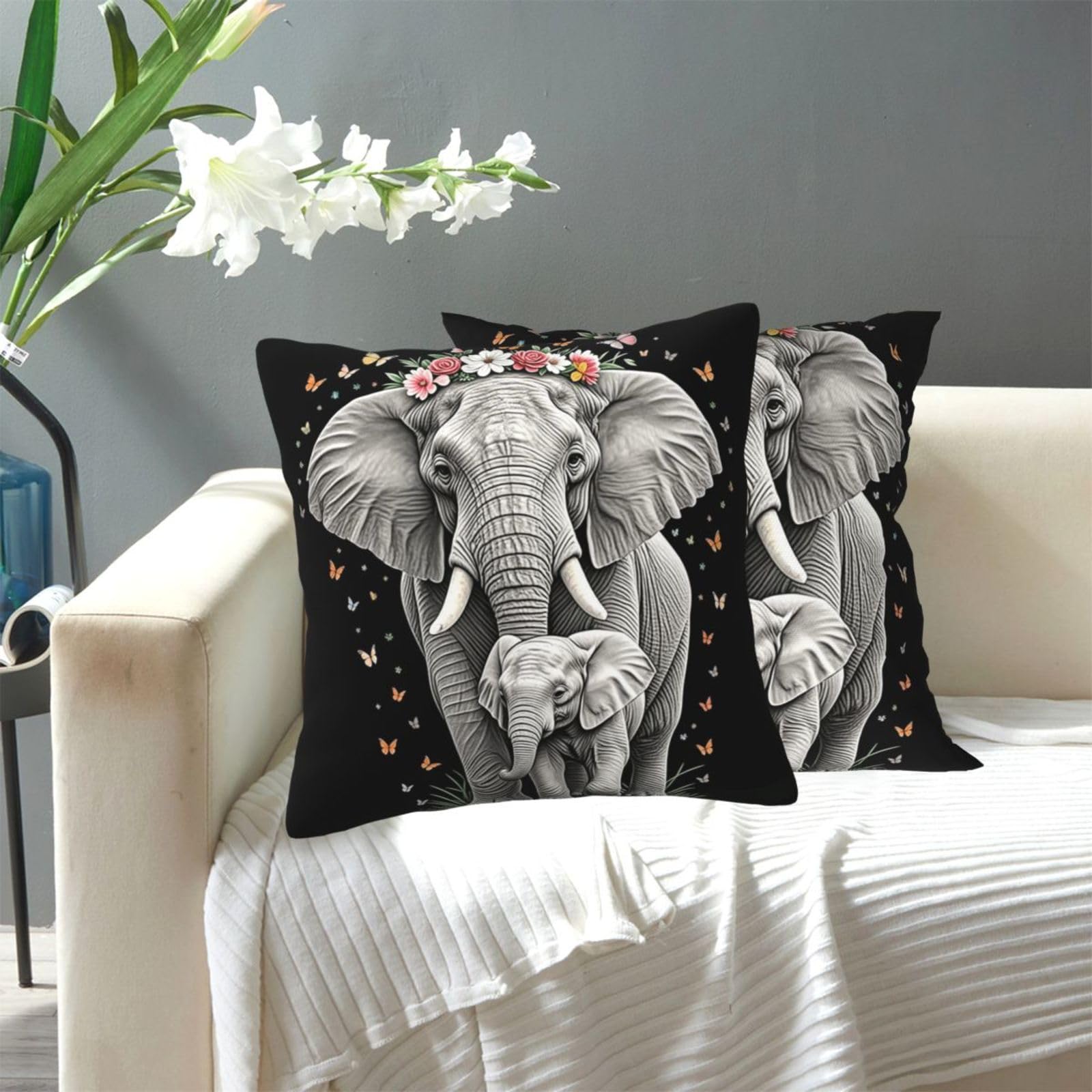 FekiLoot Decorative Throw Pillow Covers Modern Farmhouse Pillowcase Double Sided Cozy Cushion Cover for Sofa Couch Bed 16"X16" Cute Elephant