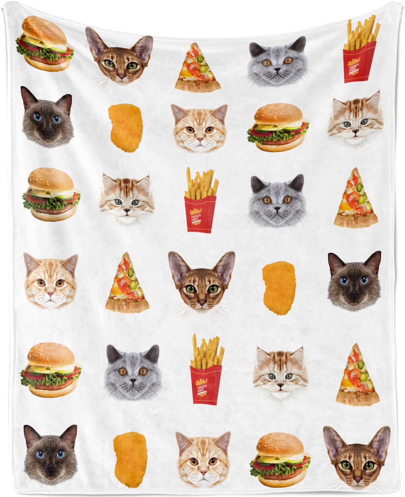 TUTUXMA Cat Blankets for Cat Lovers, Soft Plush Flannel Fleece Plush Funny Cat Throw Blanket for Adults, Fuzzy Cozy Cute Cat Throw Blanket with Hamburgers Pizza Pattern for Couch Sofa ​Bed, 140x180cm