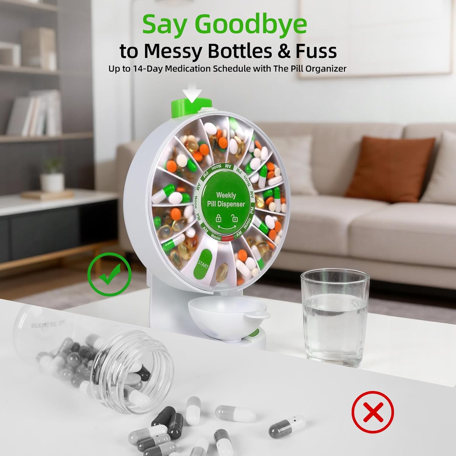EziMedPil Pill Dispenser with One-Press Button & Braille Symbol for Seniors
