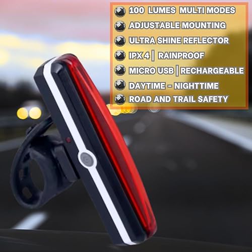Miniatura 2 de Luz trasera de bicicleta ultra brillante para seguridad vial. Luz trasera LED recargable roja para manillar y casco. Montar día y noche. Montaje