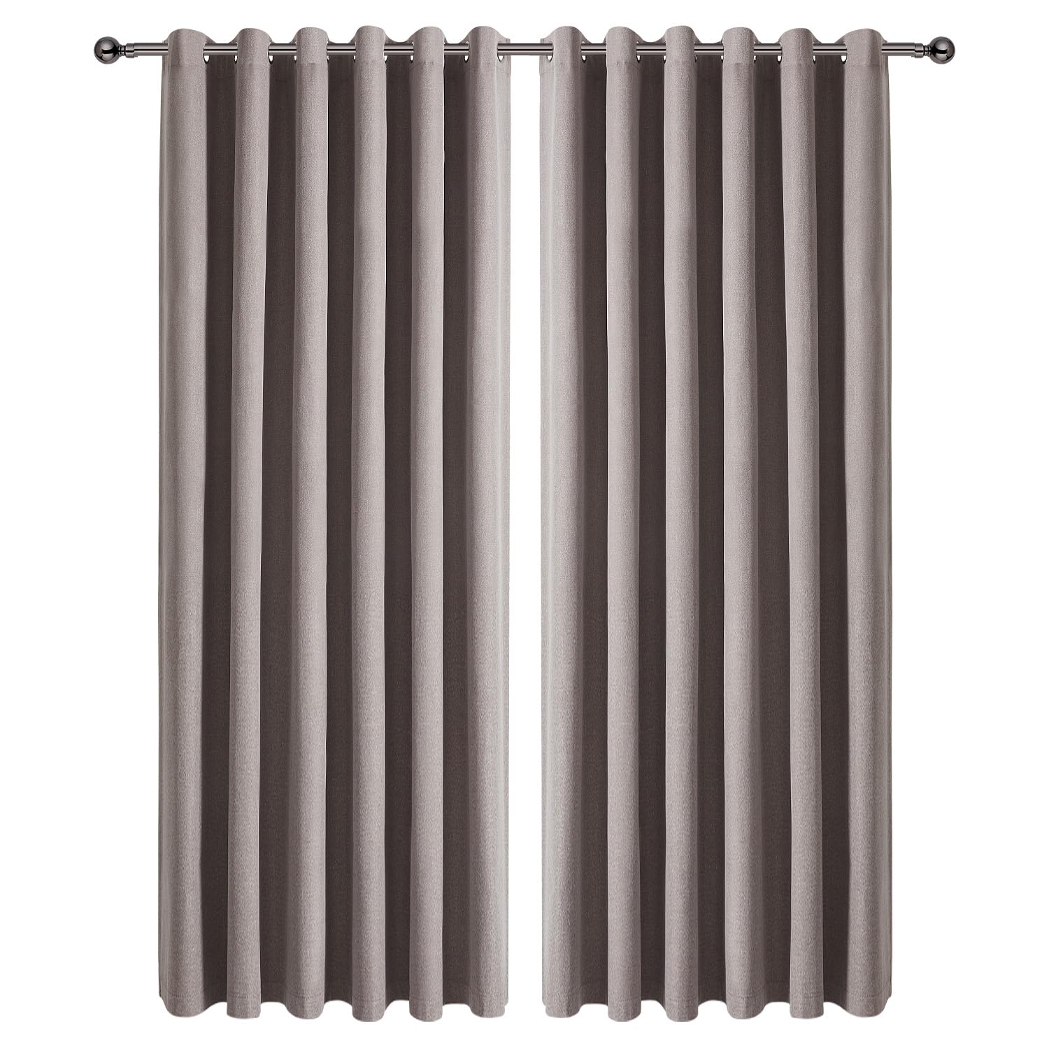 Imperial Rooms 100% Blackout Curtains for Bedroom Mocha 90x90 Inch Extra Long Faux Linen Eyelet Curtains for Living Room 2 Panels with Matching Tiebacks