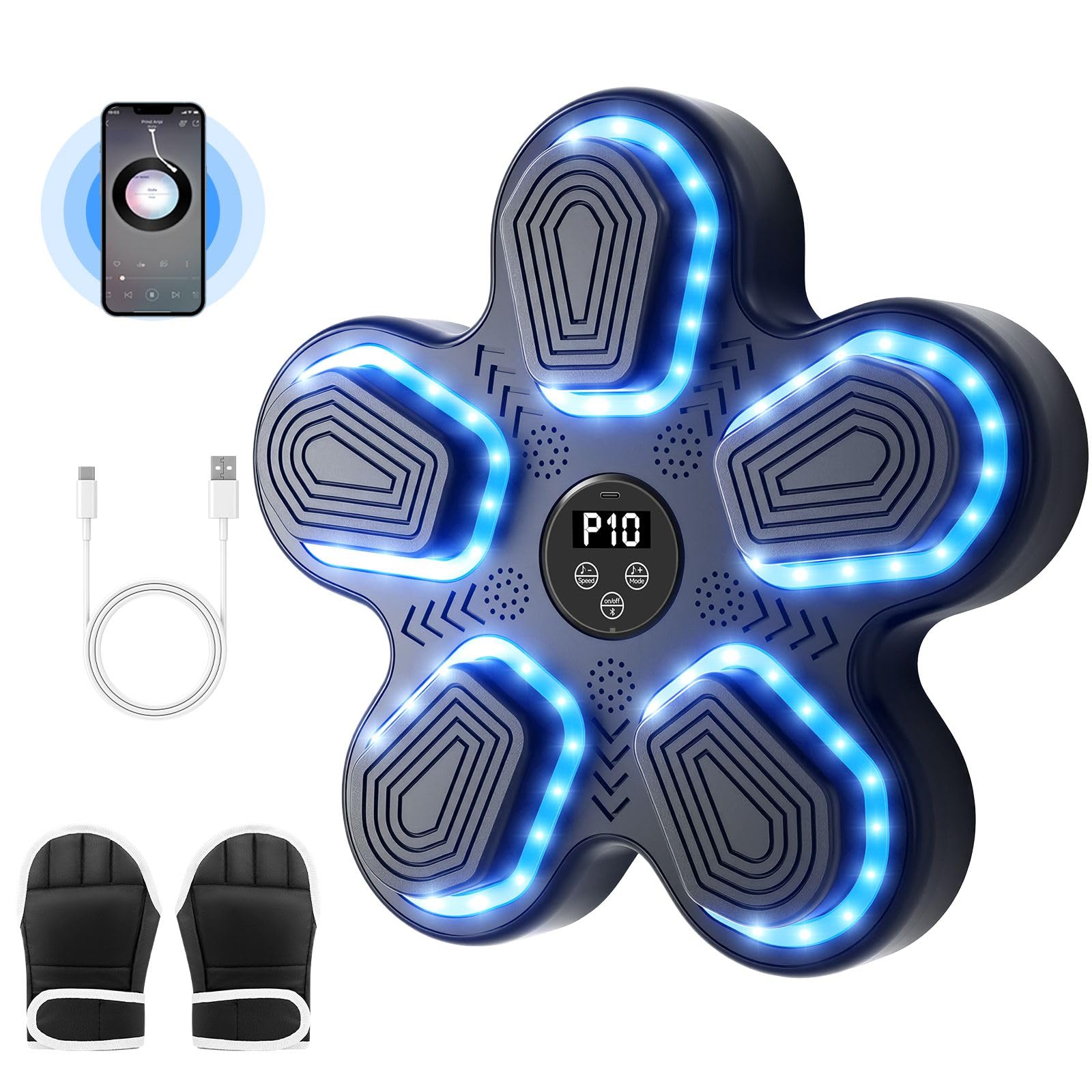 Machine De Boxe Musicale Murale JUOIFIP Avec Bluetooth, Gants Inclus, 15 Vitesses, Compteur LED 999 Coups, Pour Adultes