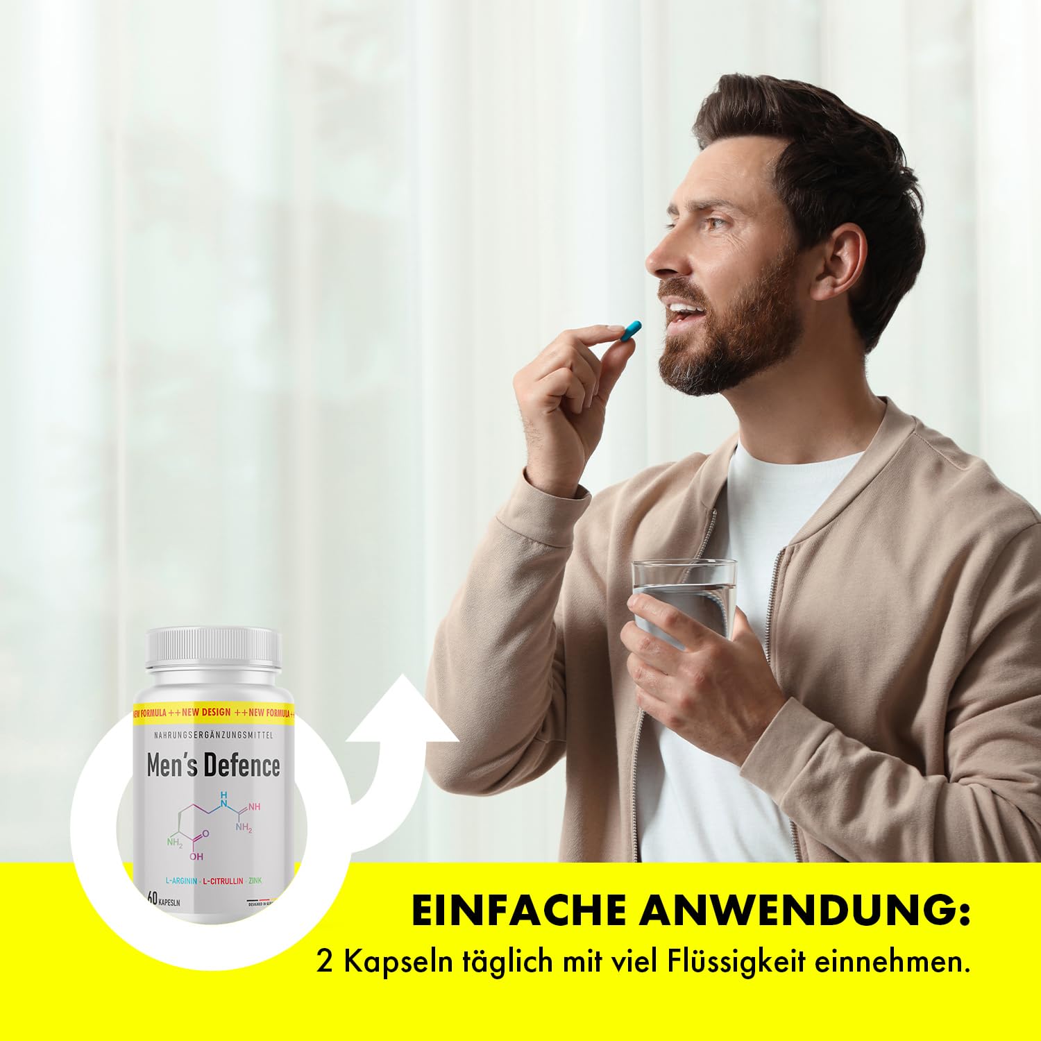 Men`s Defence Kapseln - mit L-Arginin, L-Citrullin und Maca - Kraft für den aktiven Mann - Inhalt 60 Kapseln