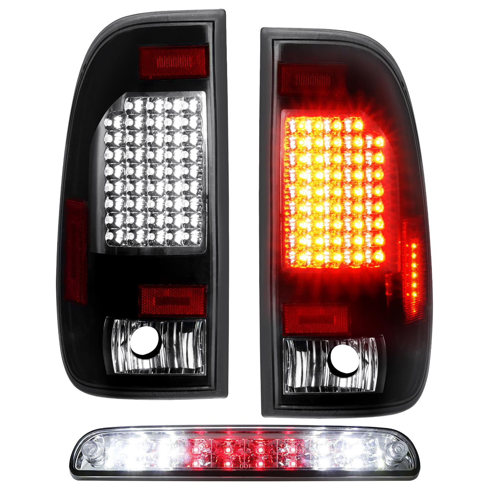 Photo 1 of (3 Pack) LED Tail Light Assembly + 3rd Brake Light For 1999-2007 Ford F250 F350 F450 F550 Super Duty Fleetside, Taillights w/High Mount Stop Light, Clear Lens, Only Fit Factory Incandescent Models