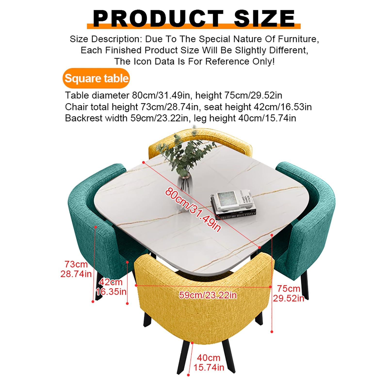 Juego de Mesa y sillas cuadradas, combinación de 4 sillas para recepción, Sala de Estar, Cocina y Comedor.