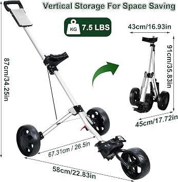 Golf Push Cart 3 Wheel Golf Bag Cart,Folding Golfs Pull Cart with Foot Brake Mechanism, Compact Push Carts Easy to Fold Golfs Trolley, Boy Caddy Pushs Carts for All-Terrain, Black