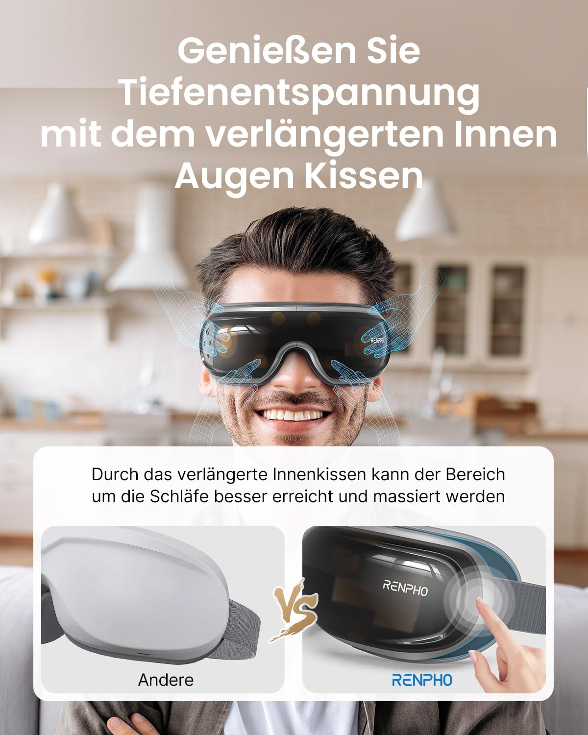 RENPHO Eyeris 3 Augenmassagegerät mit Wärme, Bluetooth & Luftdruck – Entspannung für Augenmüdigkeit, Trockene Augen & Kopfschmerzen