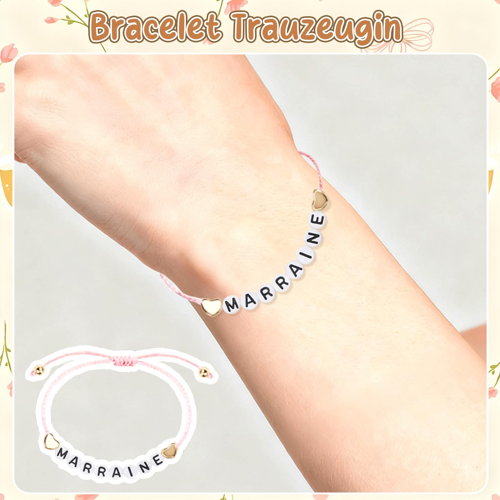 Carte de Demande en Bois pour Marraine, Bracelet avec Lettres, Idées Cadeaux