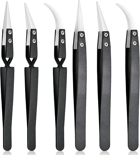 Aemygo Juego de 6 pinzas de cerámica inversa de precisión, no conductoras resistentes al calor, pinzas de soldadura electrónicas antimagnéticas,
