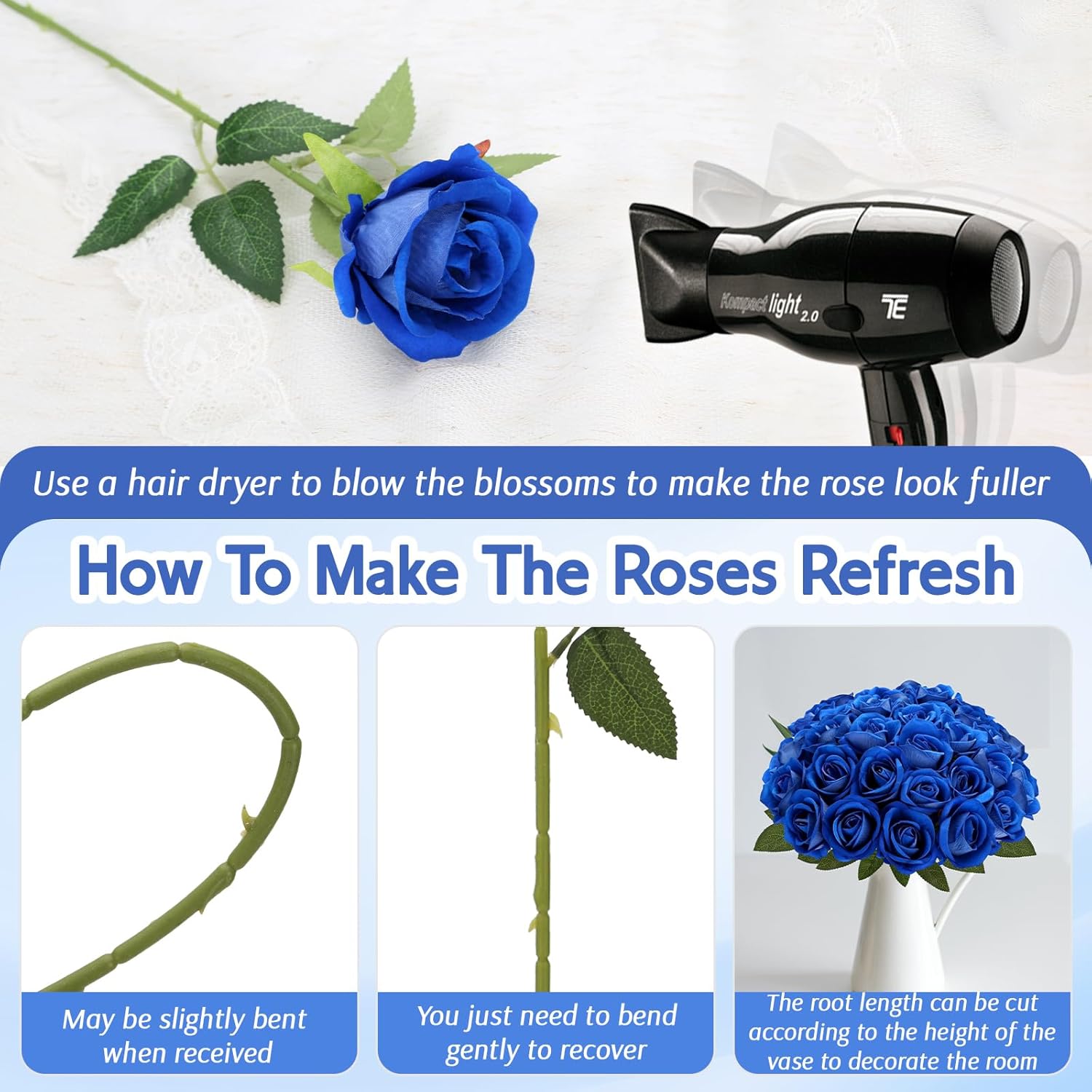 Roses Artificial Flowers, Fake Velvet Silk Roses with Stems for Indoor Outdoor Decor, Realistic Roses in Bulk for Wedding Centerpiece Party, Valentines Birthday (24,Blue) - Image 7