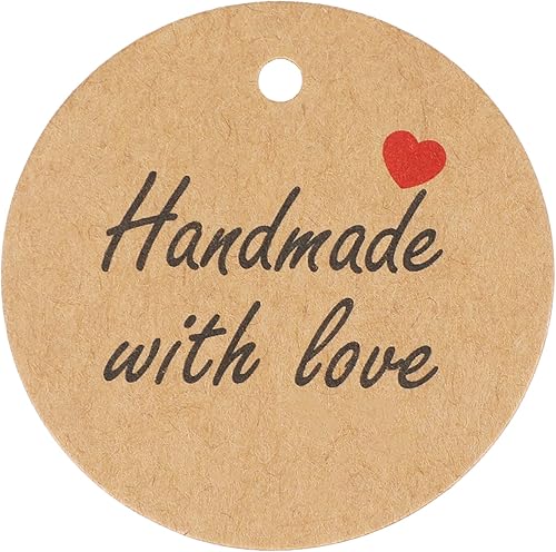 G2PLUS Etiquetas de regalo hechas a mano, 100 unidades hechas a mano con etiquetas de amor, etiquetas de regalo redondas de 2 pulgadas, etiquetas de