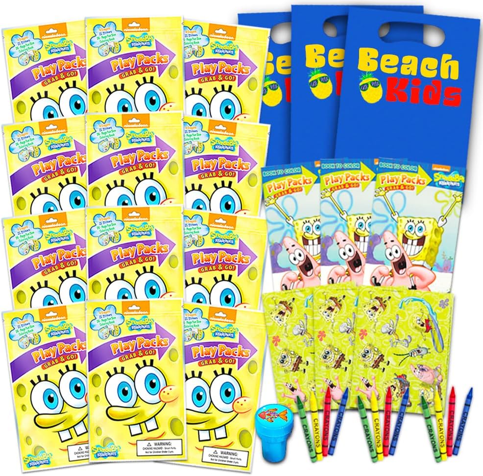 Nickelodeon Spongebob Squarepants Party Favors Pack ~ Bundle of 12 Spongebob Squarepants Play Packs with Stickers, Coloring Books, Crayons with Bonus Spongebob Stickers (Spongebob Party Supplies)