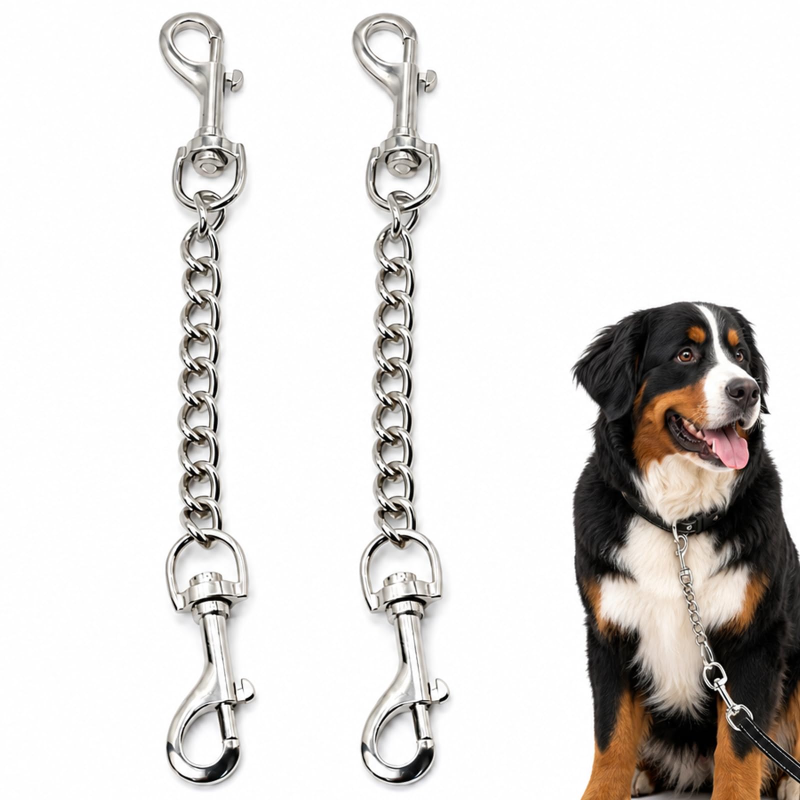 Dog Collar Safety Clip, Dual Metal Dog Lead Clips with Chain Dog Lead Design, Multi-Functional Dog Chain for Training and Outdoor Control