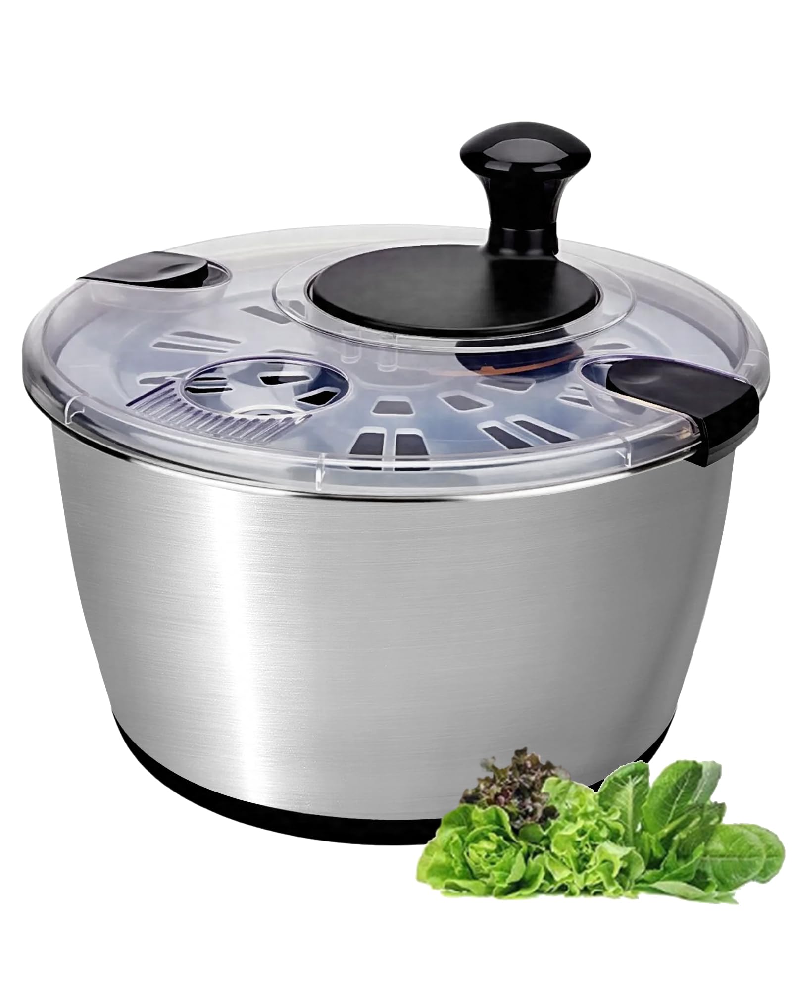 Salatschleuder Edelstahl 18/10 mit Kurbelantrieb, 6L große Salatschüssel mit Deckel, rutschfest & spülmaschinengeeignet – Salad Spinner für Salat, Gemüse, Obst