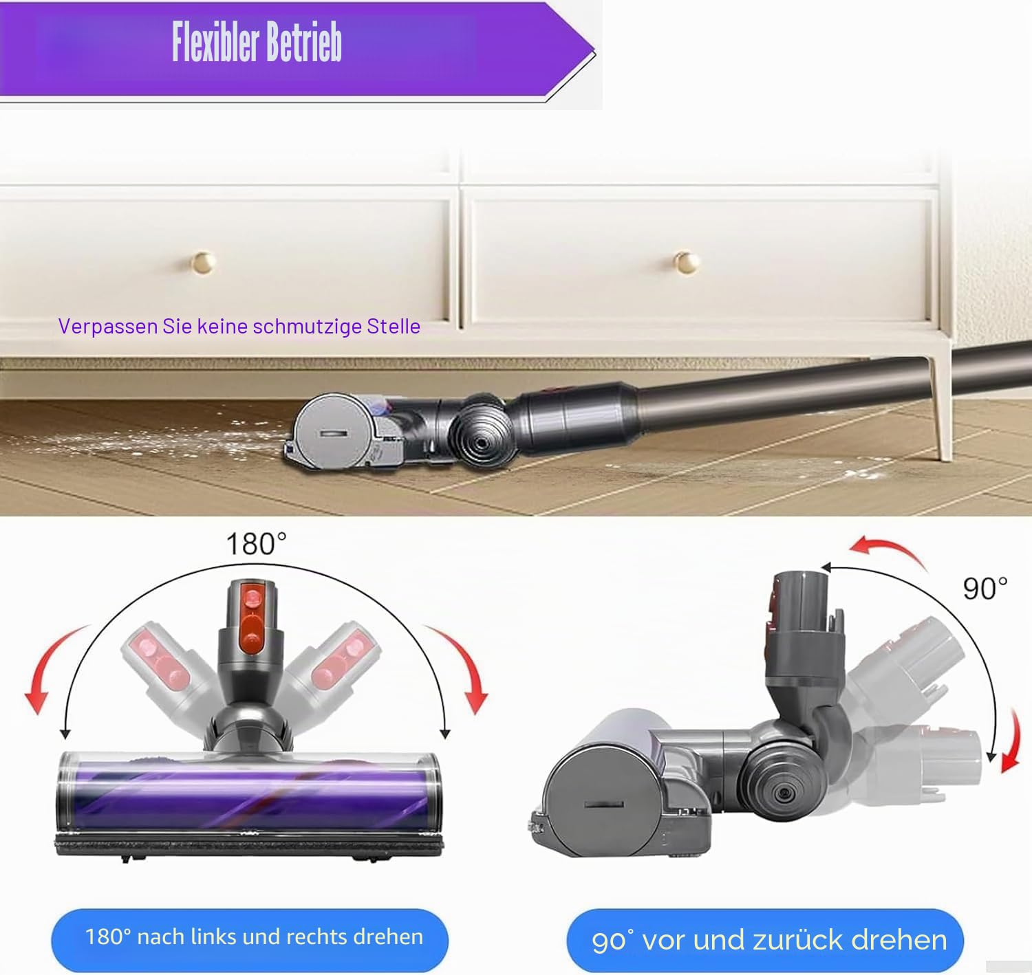 Elektrische Bürste kompatibel für Dyson V7 V8 V10 V11 V15 SV10 SV11 SV12 SV14，Ersatzteil Direktantrieb Reiniger Kopf Turbine Bodendüse，Zubehör für Turbobürste für Hartboden und Teppiche