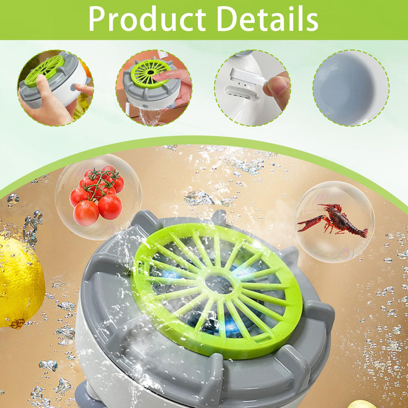 Tragbare Gemüse Obst Waschanlage, Effiziente Automatische Obstwaschanlage Ultrasonic Cleaner Elektrische Gemüse Waschmaschine, Wiederaufladbare Obstreiniger zum Reinigen von Obst Gemüse Fleisch