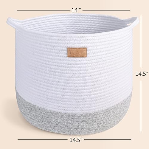 Miniatura 3 de Cesta de almacenamiento tejida con asas, cesta de lavandería grande de 17.3 x 15 x 14.1 pulgadas, organizador de manta de algodón, contenedores de