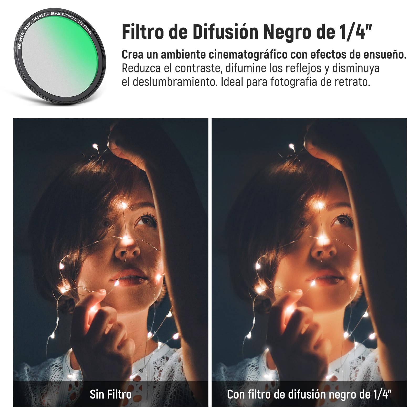 NEEWER Kit Filtro Magnético 52mm con Anillo Adaptador/Estrella de 4 Puntos/True Color CPL/Black Diffusion 1/4 Compatible con SmallRig NEEWER Jaula con Montura de Lente M para iPhone 14 13 12 Series