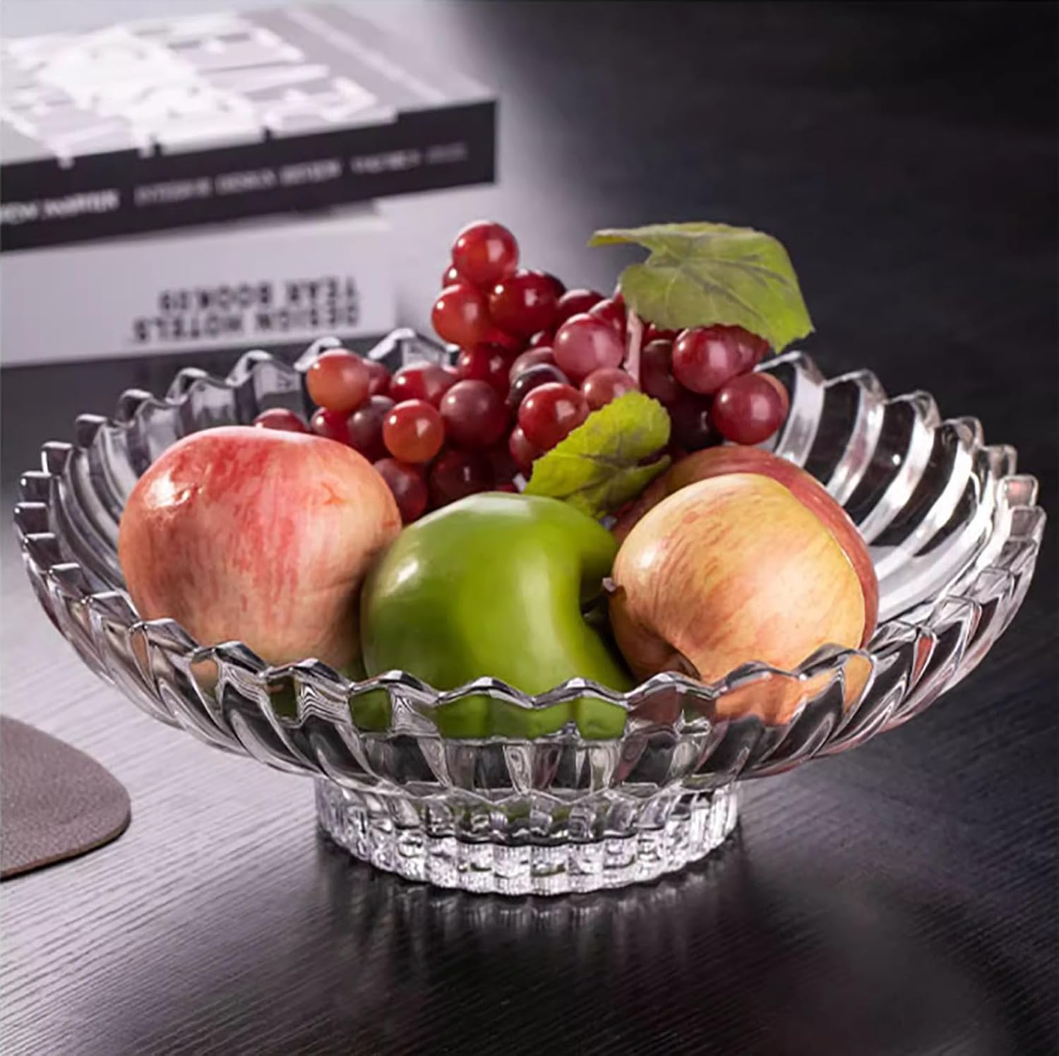 Glass Fruit Bowl or Decorative Bowl, used for Kitchen counter or living room center table decoration, 12 inch Fruit Bowl or Center Bowl (White)