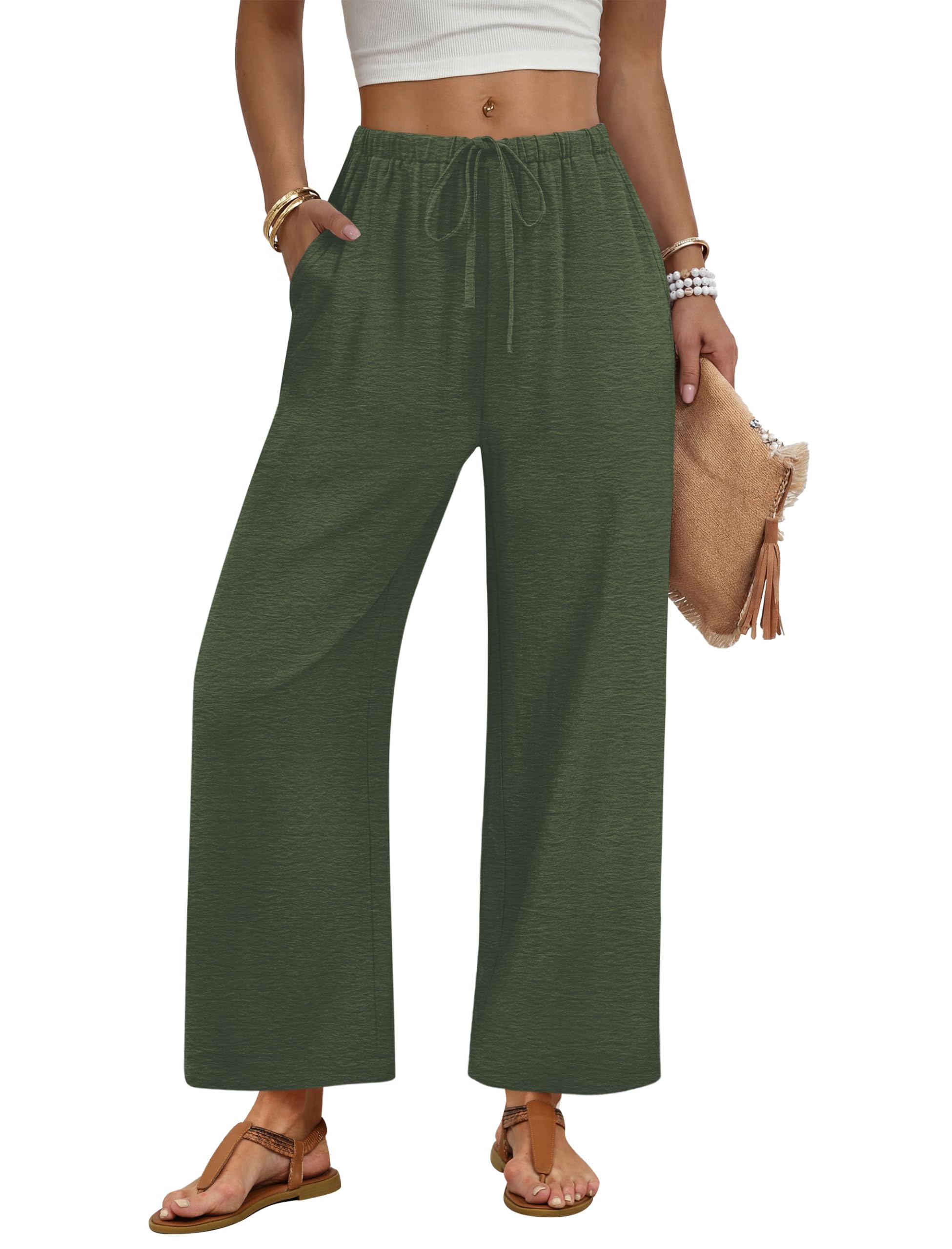 Condition photo showing New/Like New for sampeel wide leg pants women casual palazzo drawstring elastic waist trousers with pockets summer beach vacation clothes