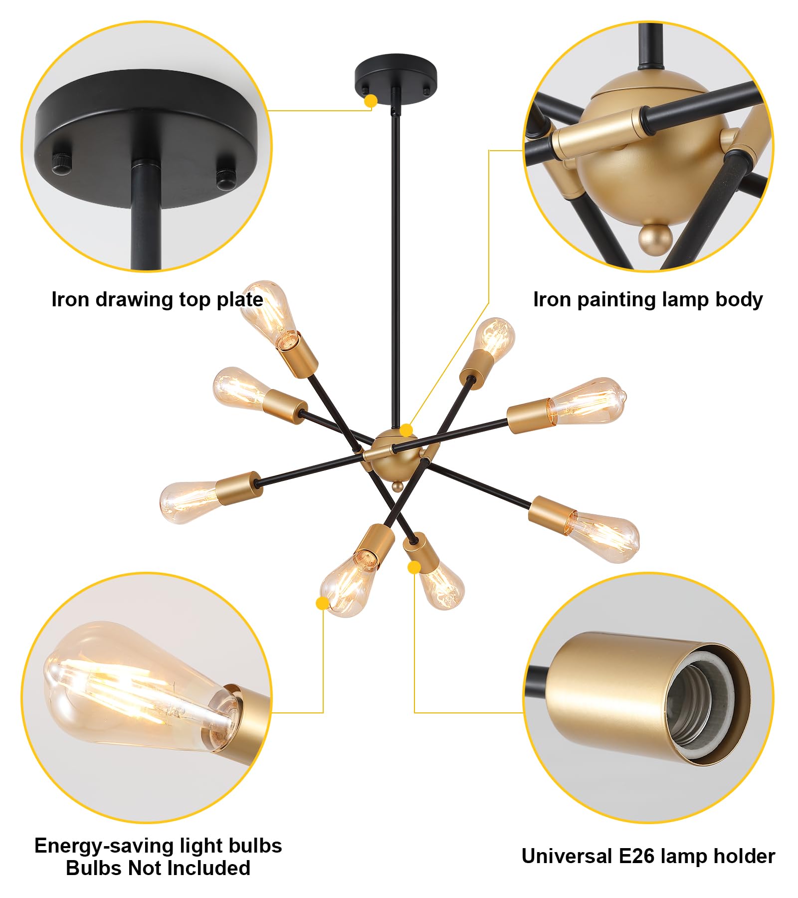 Snapklik.com : 8 Lights Dining Room Light Fixtures Modern Sputnik ...
