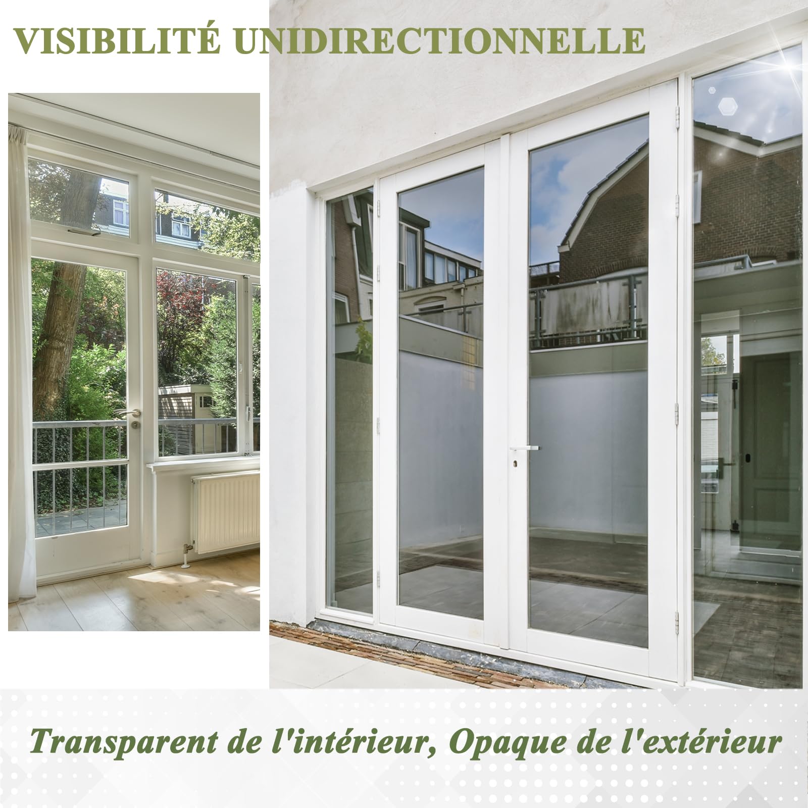Film Fenetre Anti Regard, 60x400cm Argenté Film Occultant Fenêtre, Anti UV Film Anti Chaleur fenetre, Protection de la Vie Privée, Film Miroir sans Tain, Convient pour Salon, étude, Bureau