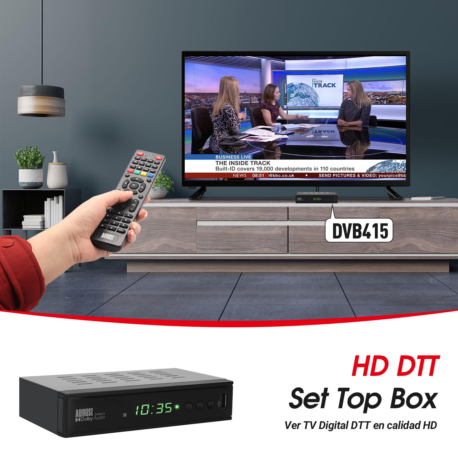 August DVB415 Decodificador TV TDT HD, Receptor TDT HD para DVB-T DVB-T2 TV 1080P HDMI y Scart con Reproductor Multimedia PVR para Grabación