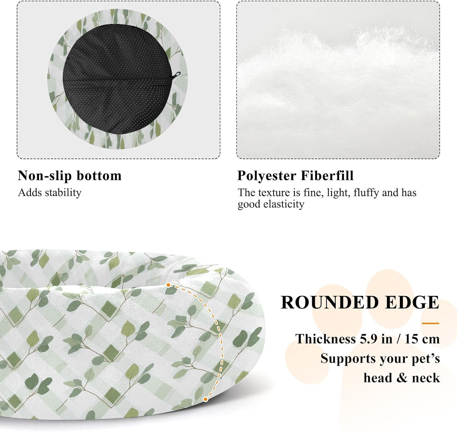 Pet Dog Bed Anxiety Relief Fluffy Cat Pillow Bed for Extra Small Size Pets Supplies M Rhomboid White Green Eucalyptus