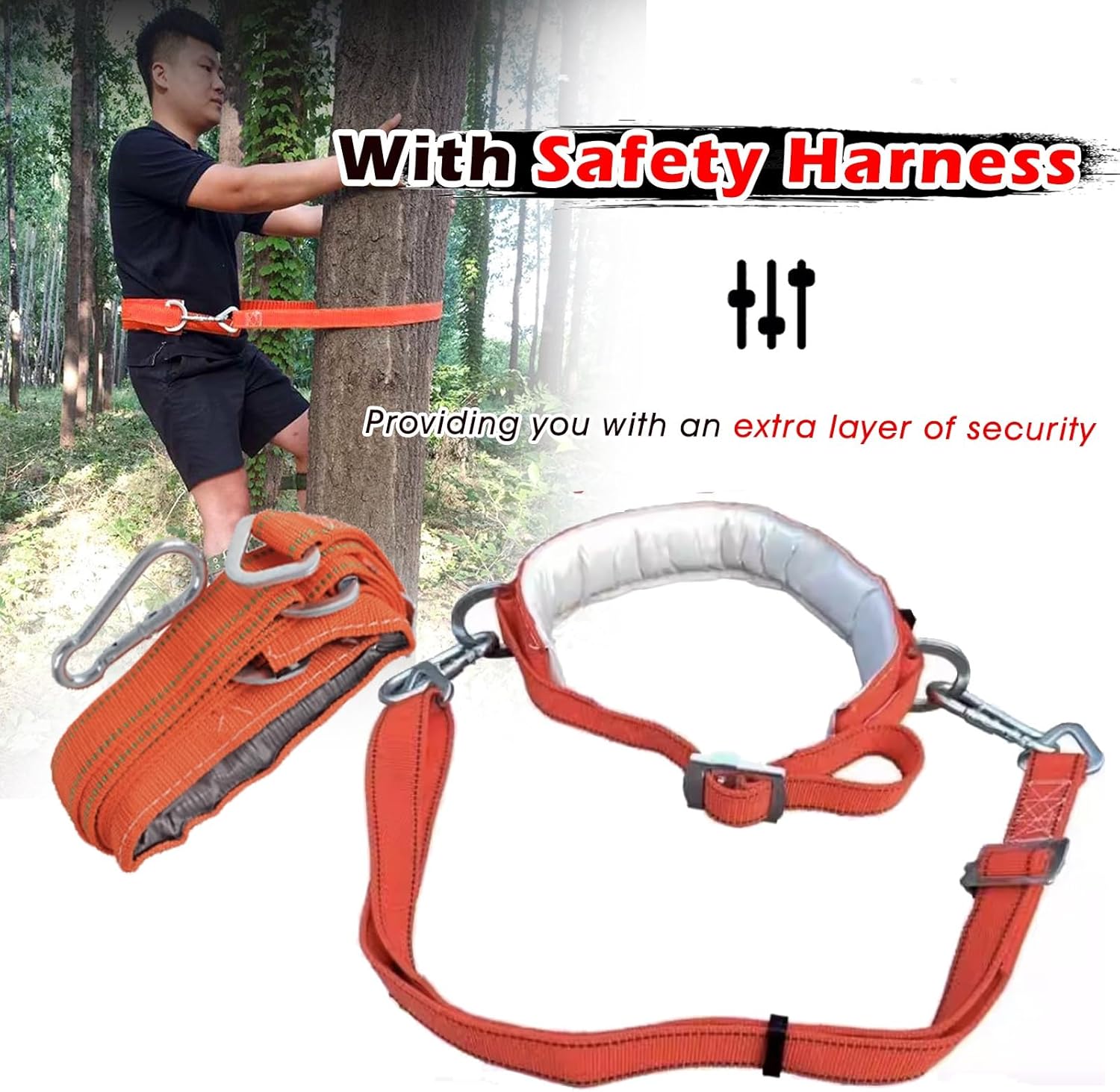 Professional Tree Climbing Gear Set with Crampons & Harness, Fruit & Coconut Picking Equipment, Durable Climbing Equipment with Sharp Buckle (250mm/9.8 inches)