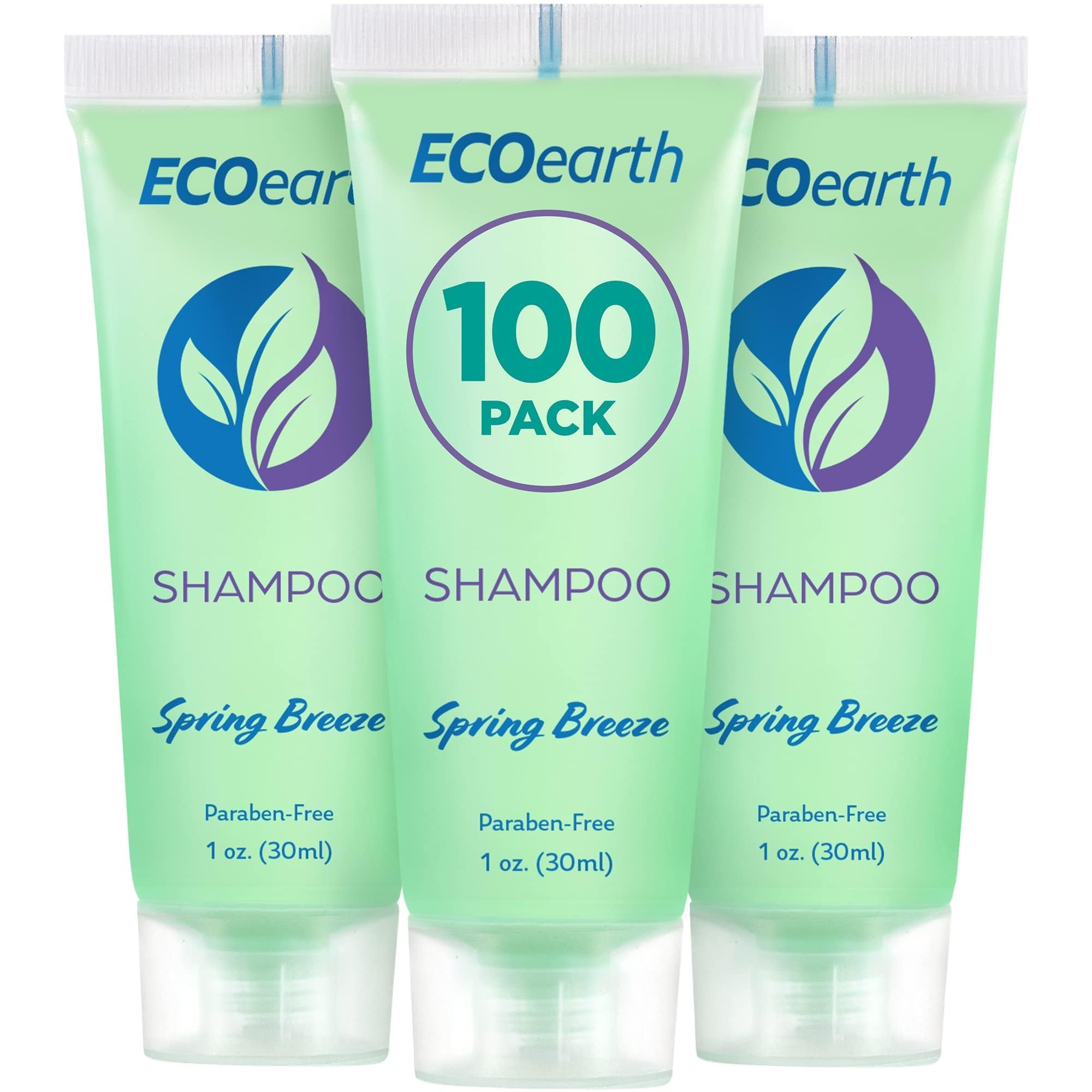 EcoEarth - Travel Size Hotel Shampoo - 1 fl oz, 100 Pack, Spring Breeze - Delight Your Guests with Revitalizing & Refreshing Hair Cleanser for Guest Hospitality - Small Size Luxury Shampoo in Bulk