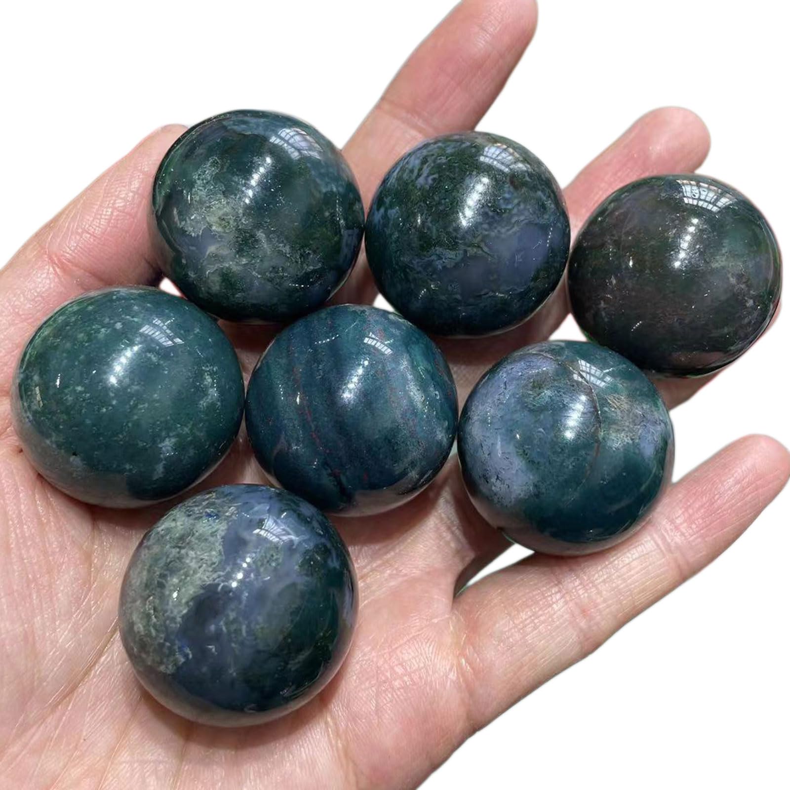Natura Moss Agat Kryształowa Kula 7 Kul Kulki dekoracyjne 30 mm/1,2 cala do Reiki, uzdrawiania energetycznego, medytacji, kamieni palmowych, kamieni dotykowych