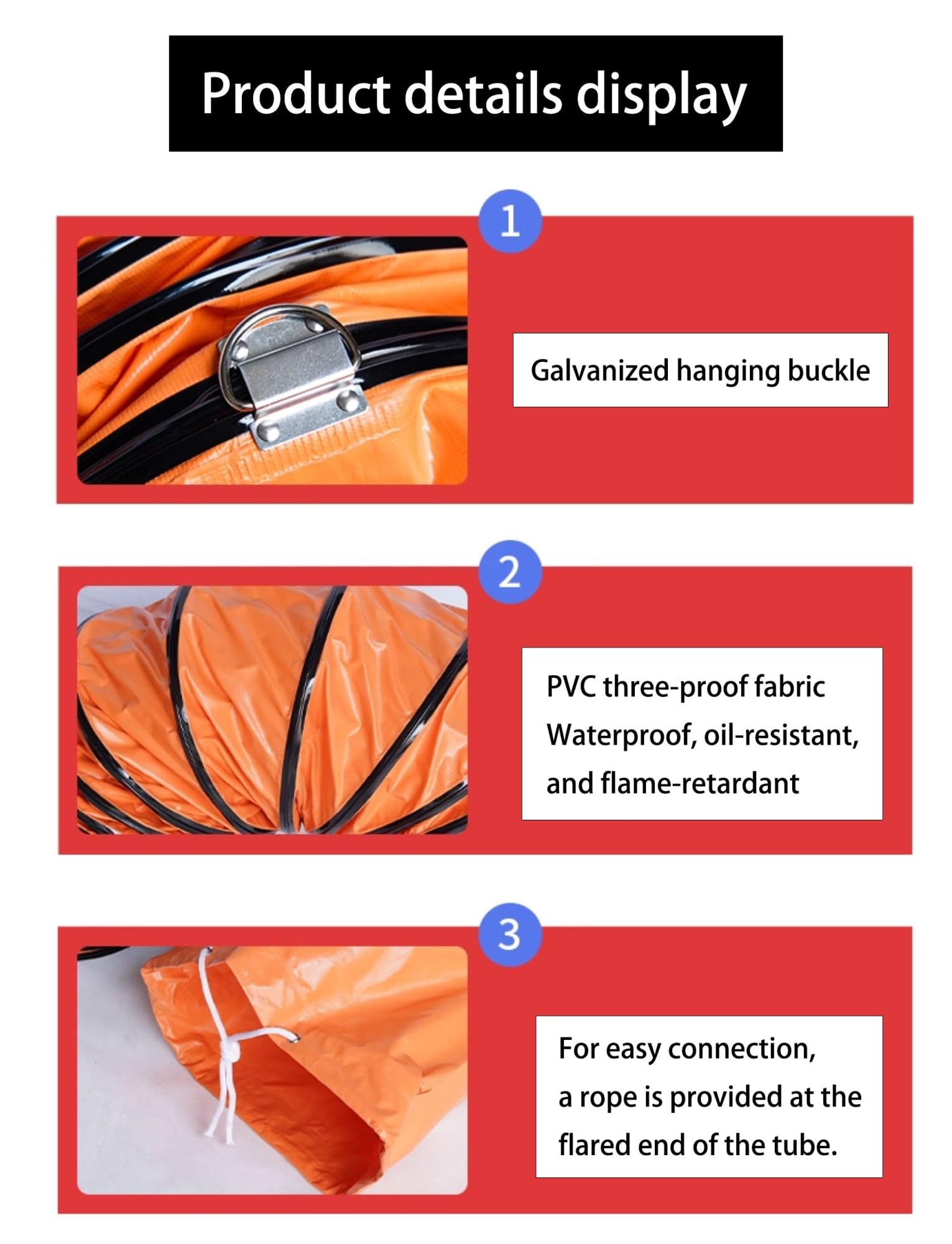 Manguera de conducto flexible, PVC ignífugo ajustable para altas temperaturas, ventilador de escape y uso HVAC (250 mm x 10 m) – ideal para aplicaciones portátiles de conductos de aire
