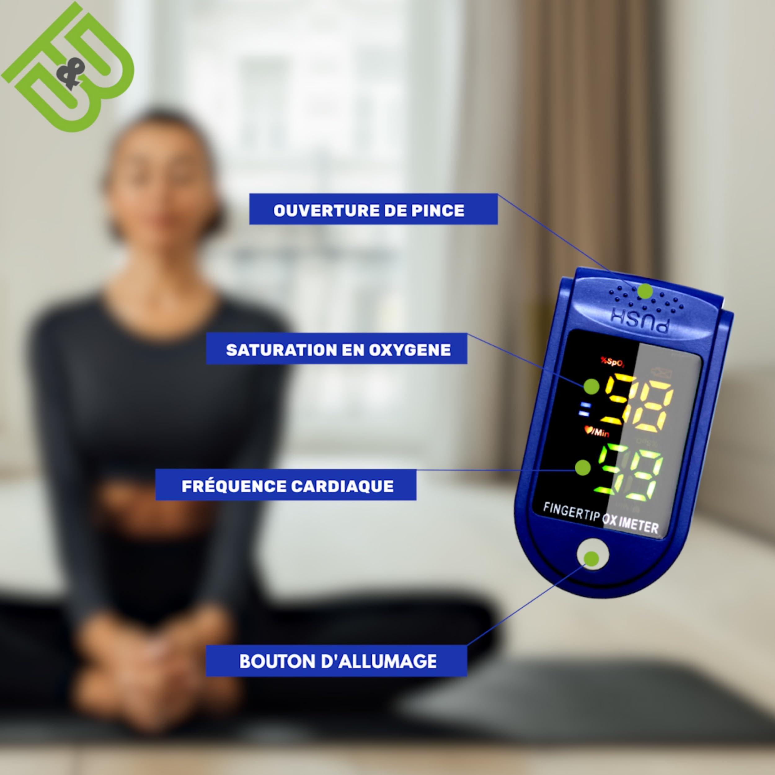 Oxymètre de doigt professionnel + thermomètre frontal adulte/bebe/enfant, sans contact, mesure corps et surface, écran à LED, sac de transport/piles incluses/notice en Français