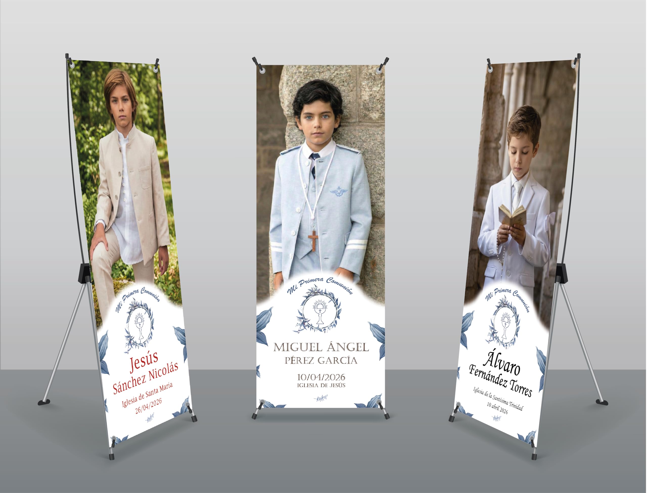 Photocall Personalizado Primera Comunión, Estructura X-Banner, 70 x 180 cm, Lona Plegable con Funda, Rectangular