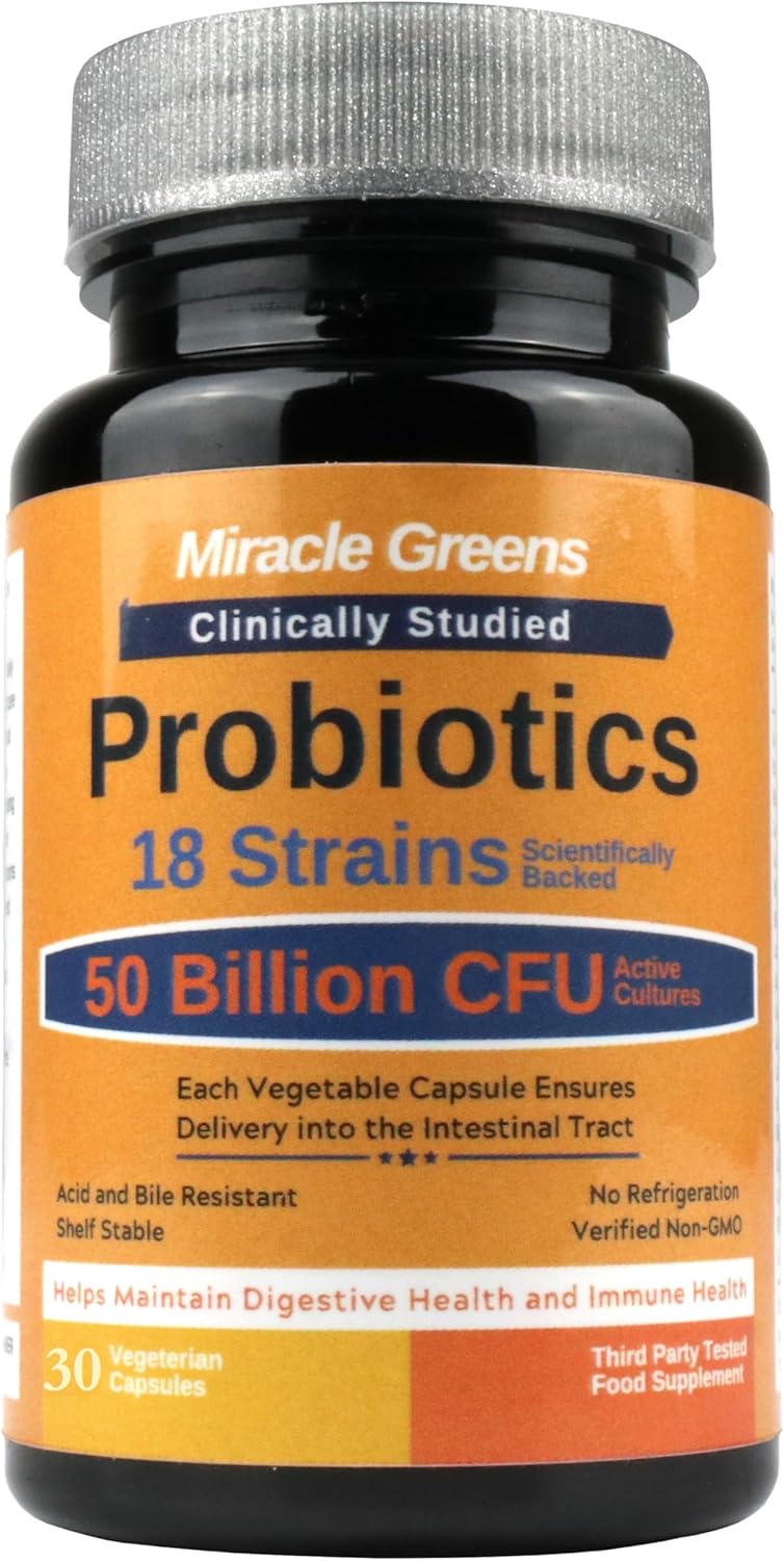 Powerful 50 Billion CFU Probiotics – 18 Strains, Stomach Acid Resistant, Shelf Stable | Highest Strength Bacterial Cultures – Keeps Digestive System Healthy | 1 Month Supply – Made in UK