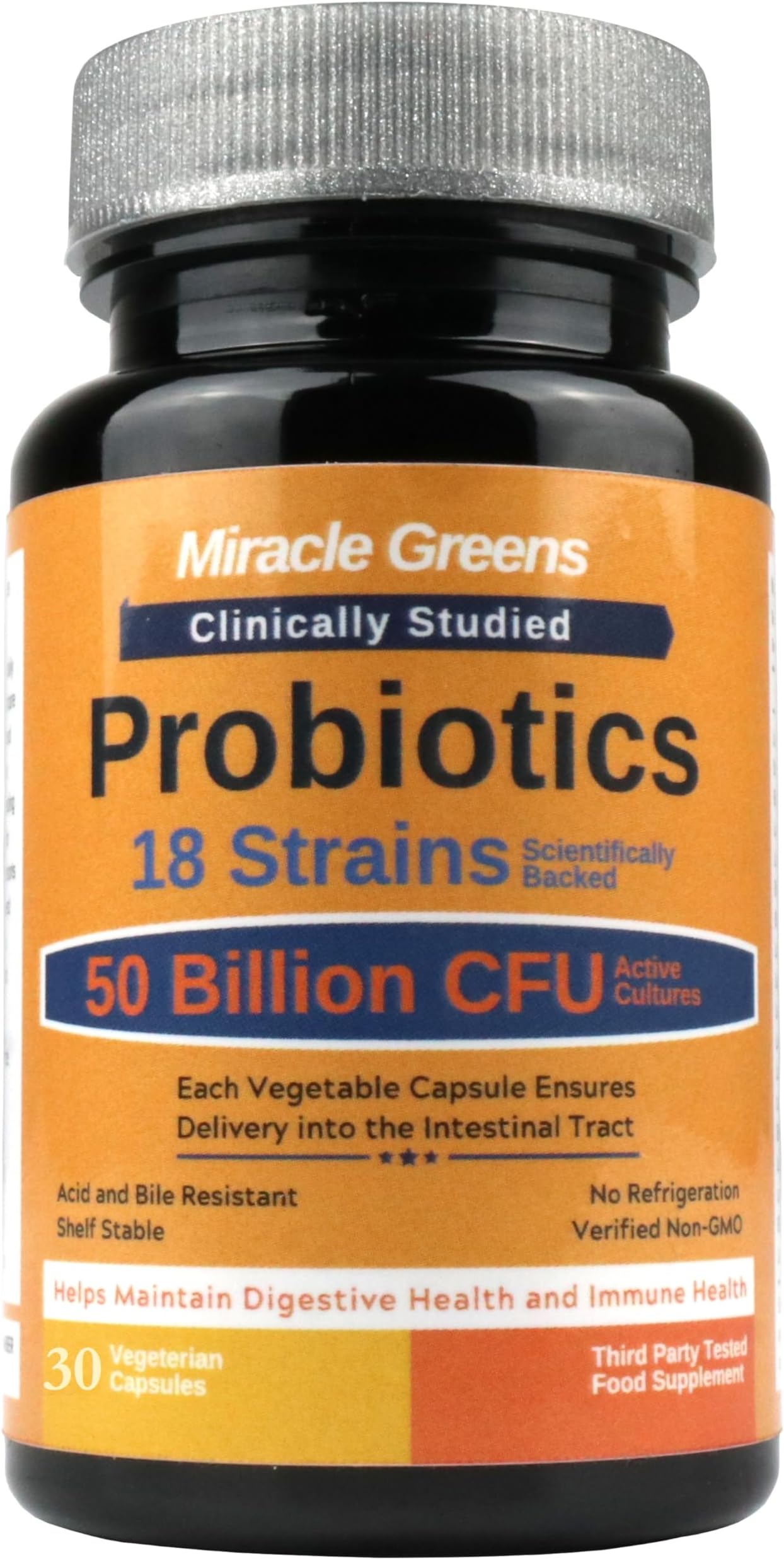 Powerful 50 Billion CFU Probiotics - 18 Strains, Stomach Acid Resistant, Shelf Stable | Highest Strength Bacterial Cultures – Keeps Digestive System Healthy | 1 Month Supply - Made in UK